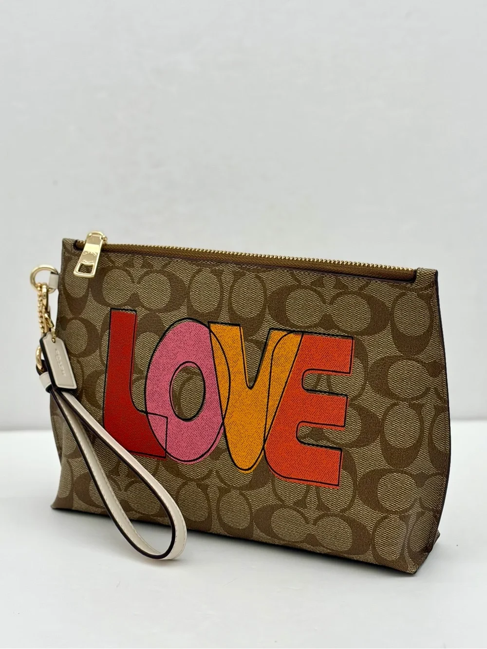 Coach Rowan Pouch Wristlet In Signature Canvas With Love Print